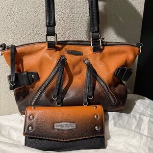 Harley Davidson Ombre Leather Satchel and Wallet Set HTF GUC Ltd Ed Rare w/charm